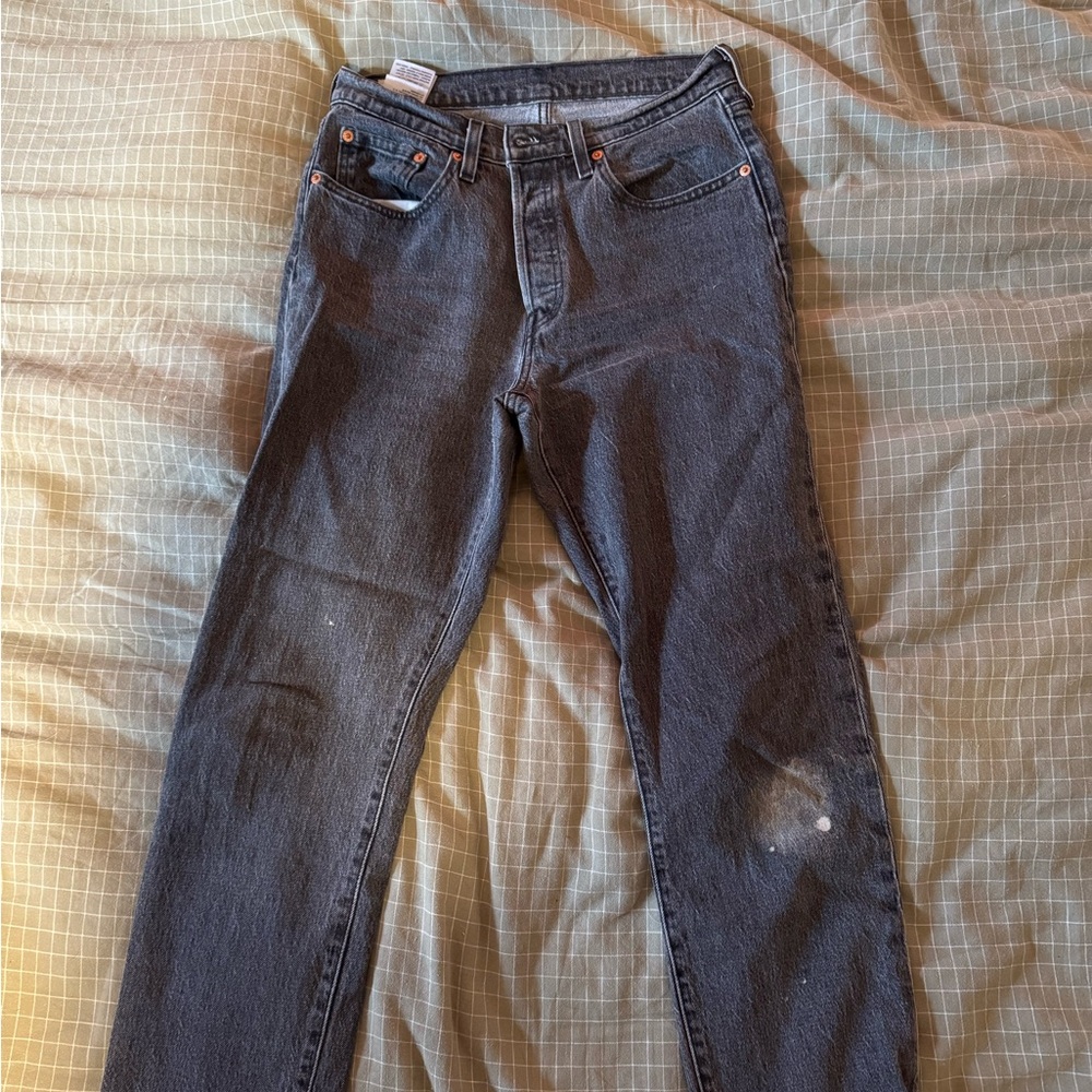 Levi 501 Premium Charcoal Grey Distressed Straight Jeans